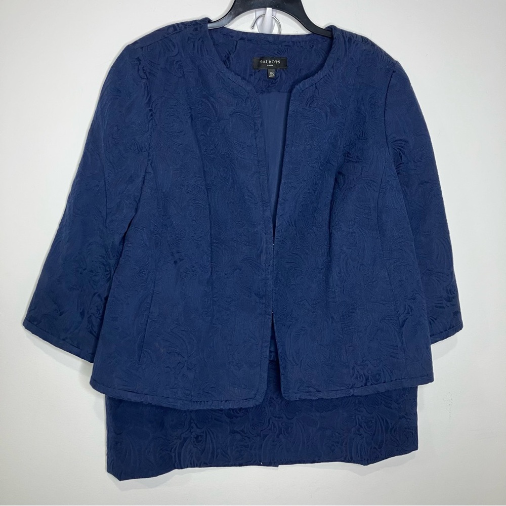 Talbots navy blue jacquard blazer & skirt set‎ women’s size 18W professional